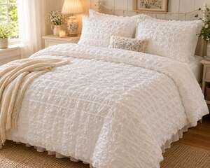 Indigo Collection Full Size White Ruched Textured Duvet and Sham Set